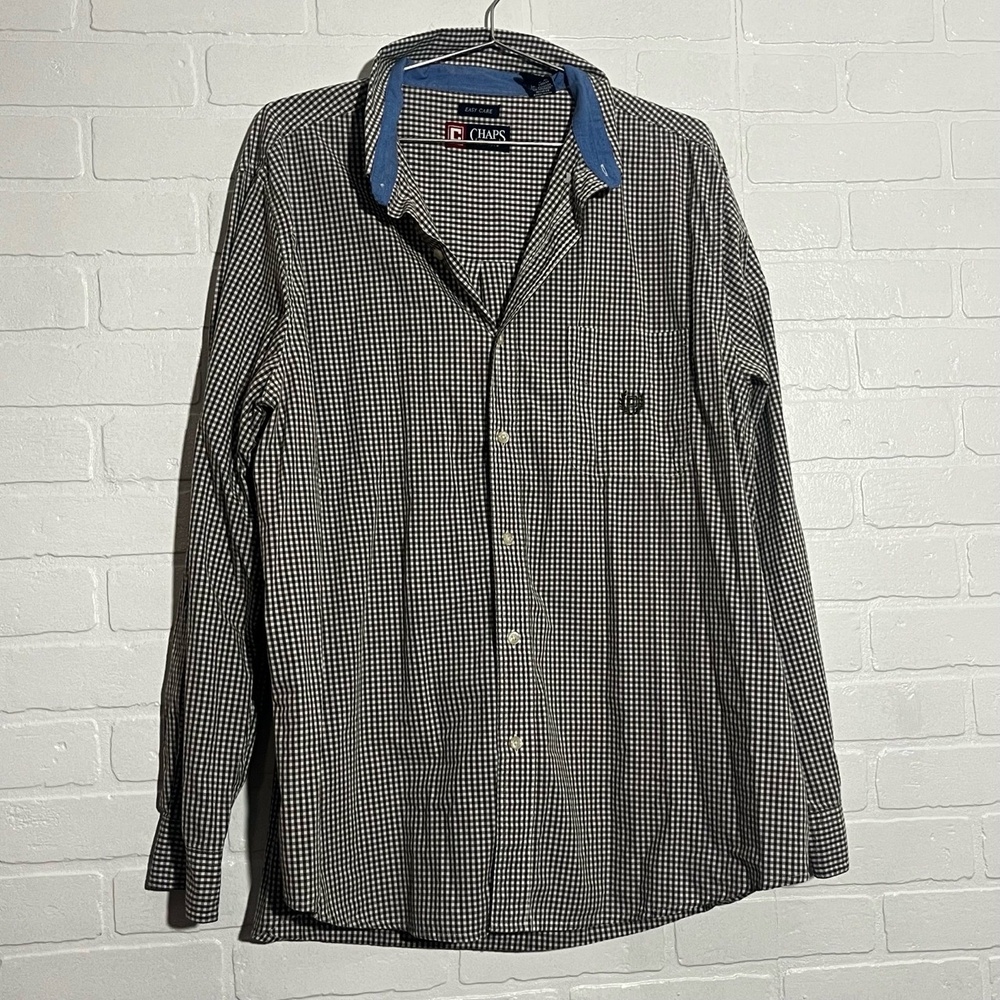CHAPS Mens Shirt XL Cotton Blend Easy Care Button Down Casual Long Sleeve